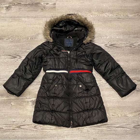 Tommy Hilfiger Long Puffer Hooded Jacket Girls Size 6 - Picture 1 of 6